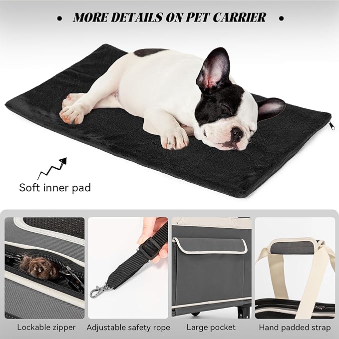 PETSFIT Large Pet Carrier with Wheels Designed for 2 Small Dogs/Multiple Kittens/Medium Dogs with Adjustable Safety Rope & Waterproof Bottom(?‘µ?’�?’• ?’‚?’Š?’“?’�?’Š?’�?’† ?’‚?’‘?’‘?’“?’�?’—?’†?’…)