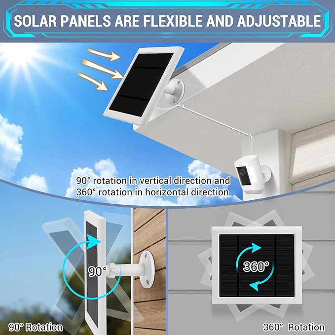 1 Pack - Solar Panel for Ring Camera, Compatible with Ring Spotlight Cam Plus/Pro(Battery) & Rings Stick Up Cam/Pro Battery & Rings Spotlight Cams Batterys with 10FT/3M Long Cable