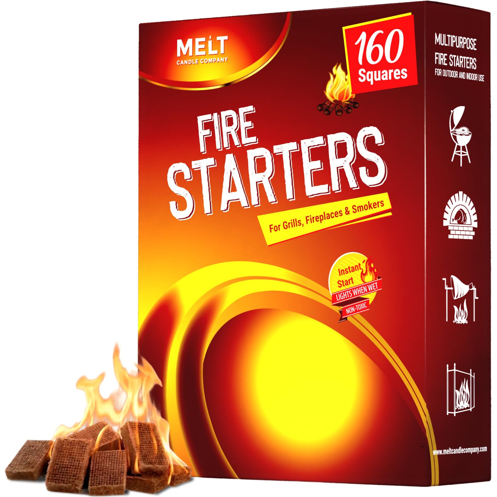 Fire Starter Squares, 160 pcs - Charcoal Fire Starters for Campfires, Grill, Outdoor Pit