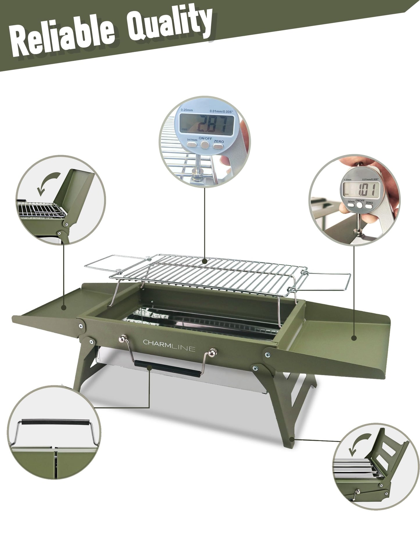 Charmline 14 x 9 inches Small Portable Charcoal BBQ Grill, Foldable Compact Camping Barbecue for