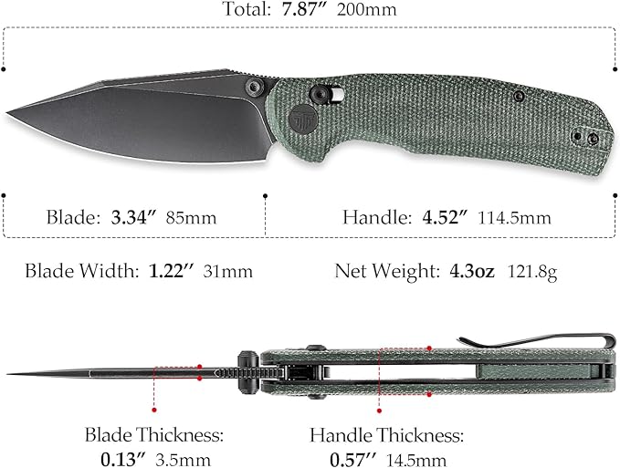 Folding Knives, 3.34??14C28N EDC Knife for Men, Pocket Knife with Clip,Thumb Stud,Micarta Handle.Outdoor Camping Tool，Hornet-04G