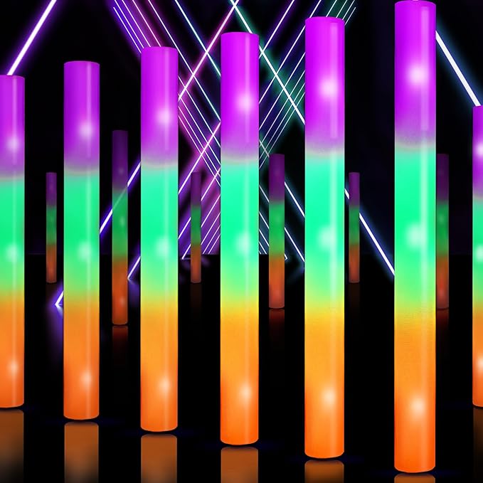 32 Packs 16 inch Foam Glow Sticks Bulk, 3 Color LED Light Foam Sticks, Glow in The Dark Party Supplies, 3 Modes Colorful Flashing for Birthday Halloween Thanksgiving Xmas Party Wedding