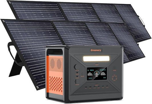 Greenery 2500W/2304Wh Portable Power Station, Power Station with Fast Charge, LiFePO4 Battery With 2x200W Solar Panels, Emergency Solar Generator for Home, Camping, RV & Outdoor Power Supply