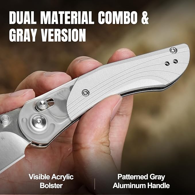 Kizer Mini Mystic Pocket Knife, 3.2" Nitro-V Blade EDC Knife with Gray Aluminum and Acrylic Handle, Camping Folding Knife with Clutch Lock, Hunting Survival knife with Thumb Stud Opener, V3636A1