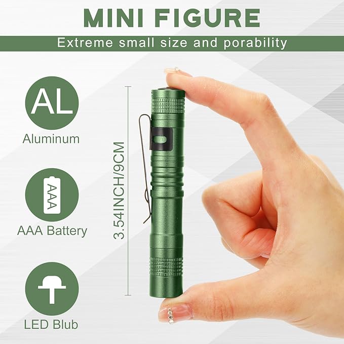Hortsun 10 Pcs Mini Flashlight Bulk LED Pen with Pocket Small Flashlight with Clip for Outdoor Father's Day Gift for Men(3.54 Inch,Black, Green, Grey, Blue, Orange)