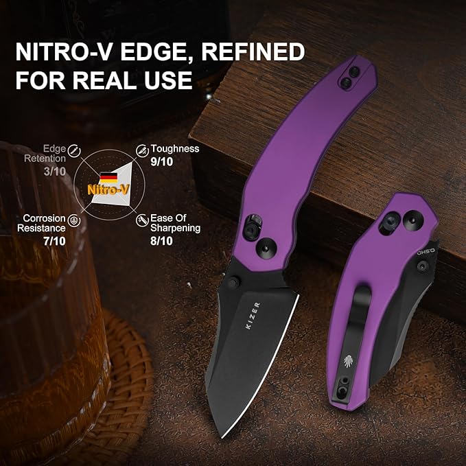 Kizer Mini Bulldog Pocket Knife, 2.5??Nitro V Sheepsfoot Blade Folding Knife, Aluminum Handle Clutch Lock Small EDC Knife for Men Women Gift, Fishing Hiking Camping Hunting Knives V3672SA1