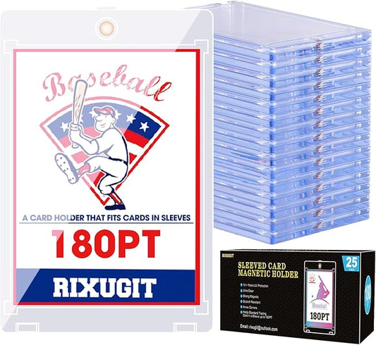25-Pack 180pt Sleeved Card Magnetic-Holders - One Touch Card Holder, Card Case, Larger Inner Dimension: 2.63"x 3.7", Fits Soft Card Sleeve on Card First, Then into Card Holder for Double Protection