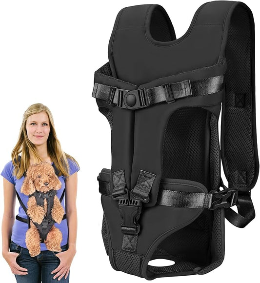 Pet Carrier Backpack, Adjustable Front Dog Carrier, Legs Out Dog Chest Carrier, Dog Back Pack for Small Medium Dogs Cats Puppies and Rabbits Hiking Camping (Black, Large)