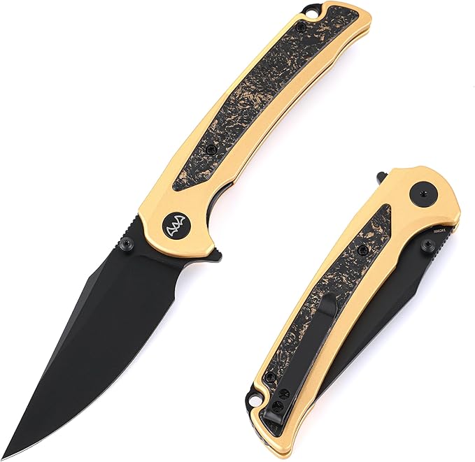 EDC Pocket Knife, 3.6" 14C28N Clip Point Folding Knife, Aluminium With Steel Inlay Handle and Liner Lock, Camping Hiking Hunting Outdoor Knives