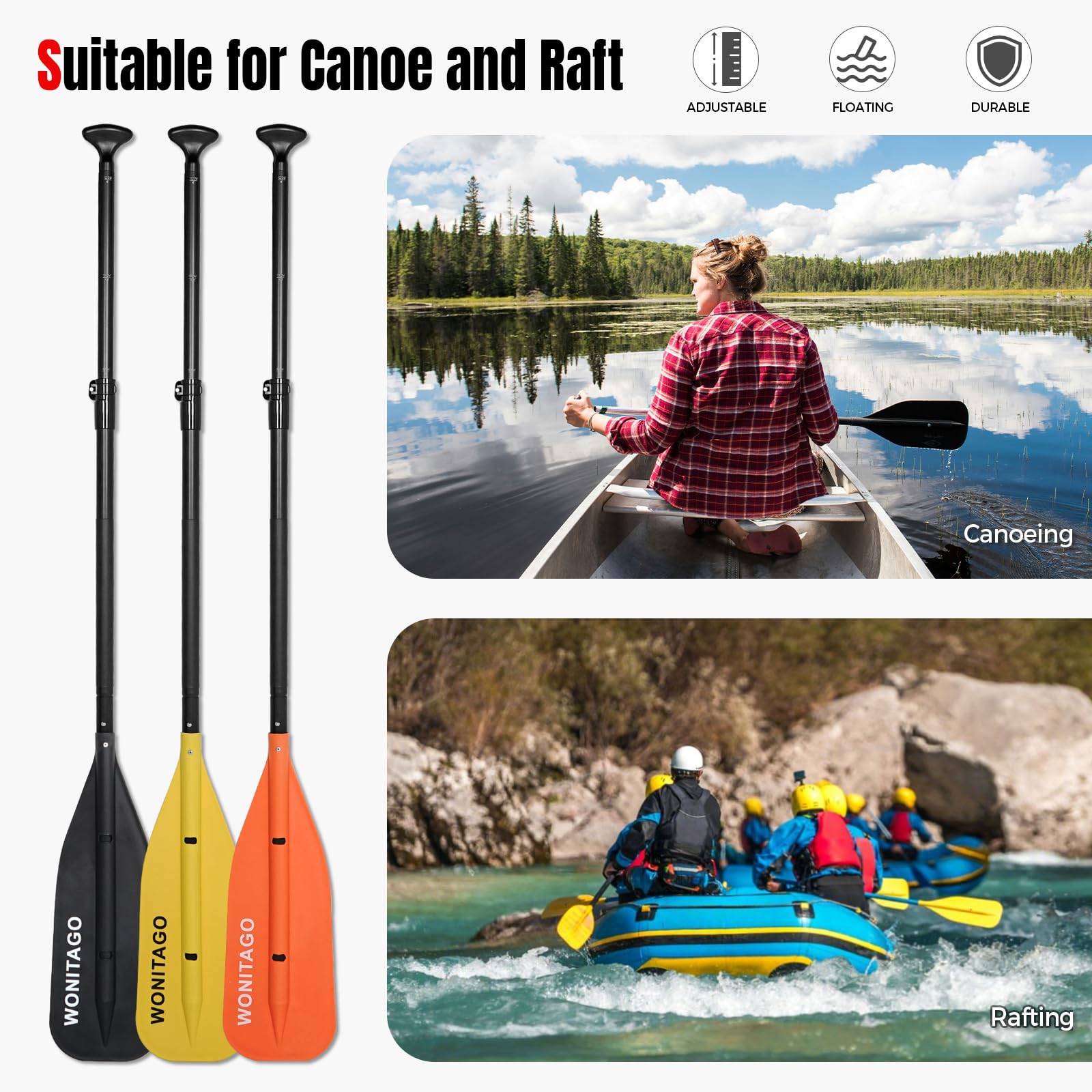 WONITAGO Adjustable Canoe Paddle, Collapsible Boat Paddle, 4-5 FT