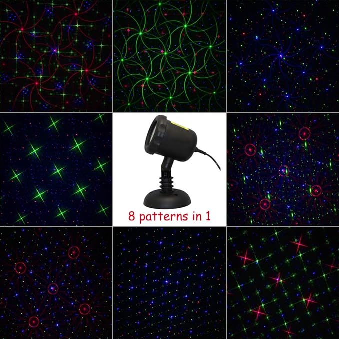 Poeland 8 Patterns Garden Lights Moving Firefly Laser Christmas Projector for Home and Garden