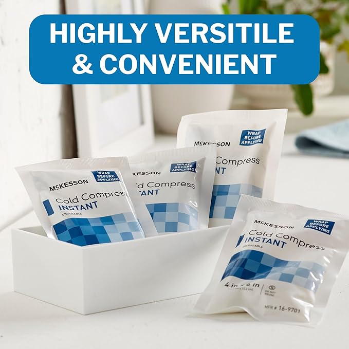 McKesson Instant Cold Packs 4" x 6" [24 Pack] - Instant Ice Packs for Injuries Disposable, Pain Relief, Swelling, Sprains - Travel Cold Compress for Sports, First Aid, Toothache