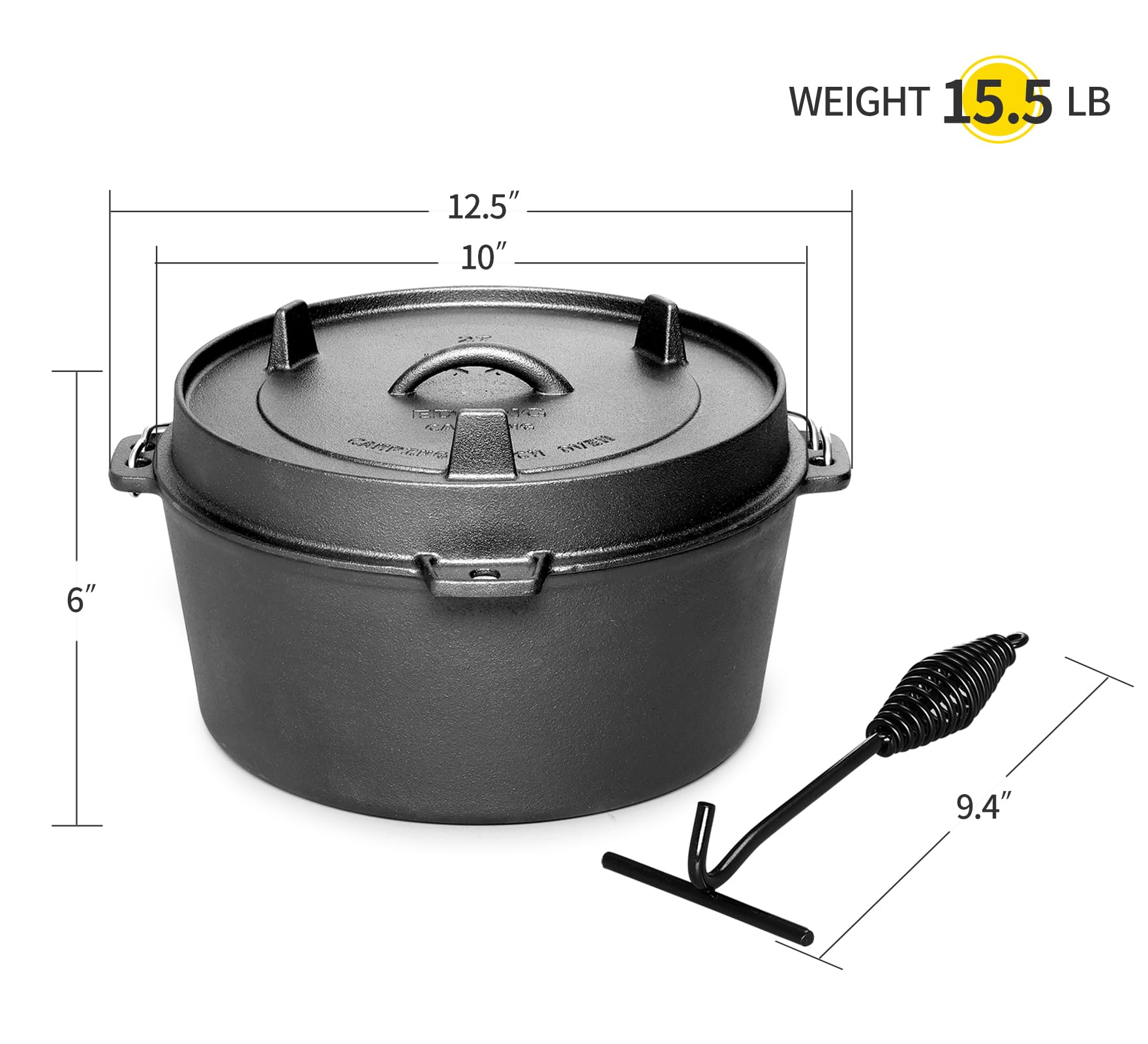 EDGING CASTING Pre-Seasoned Cast Iron Camping Dutch Ovens, Outdoor Camping Dutch Oven Pot with Lid