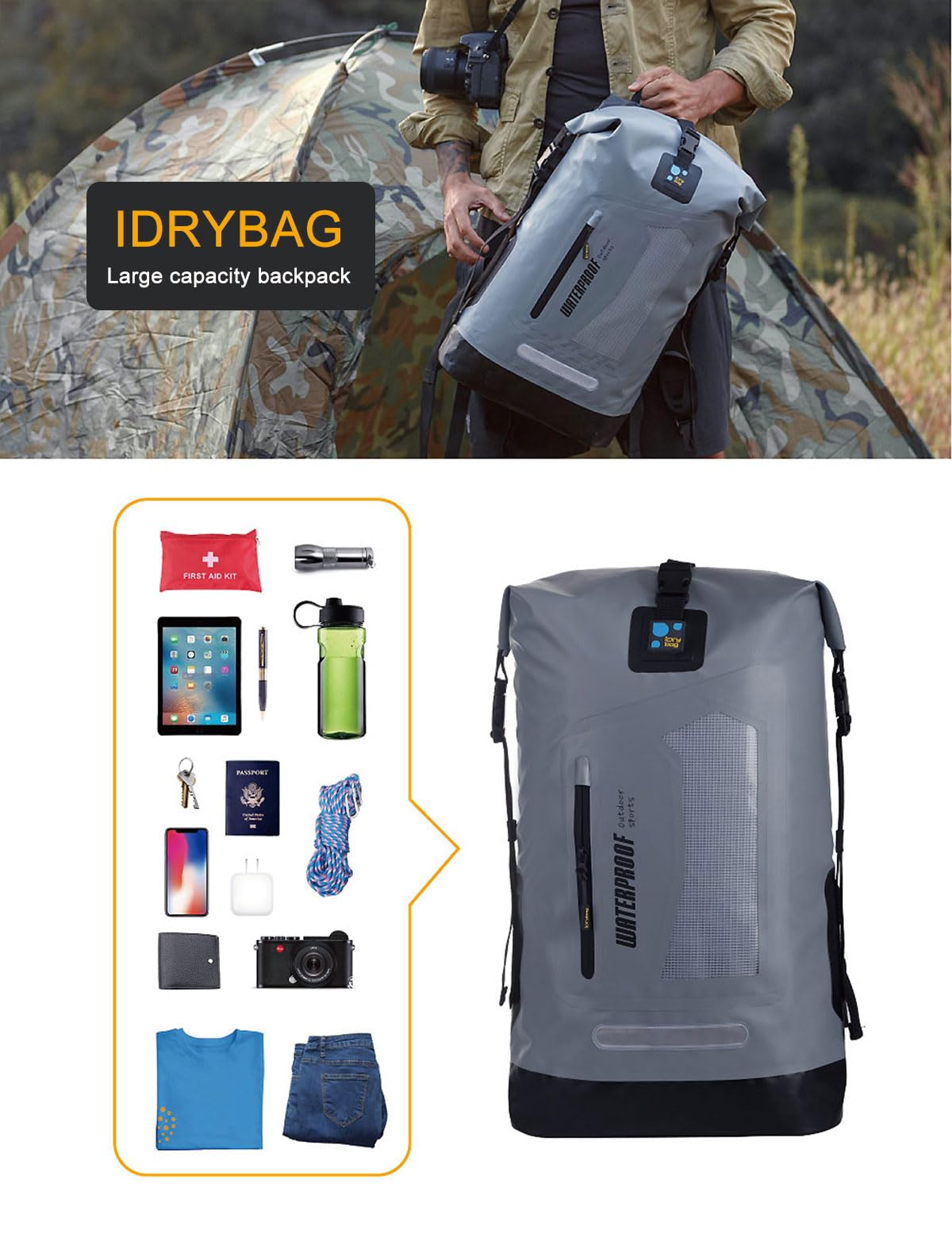 IDRYBAG Waterproof Backpack for Men 20L/30L/40L, Floating Dry Bag Kayak, Dry Backpack Hiking