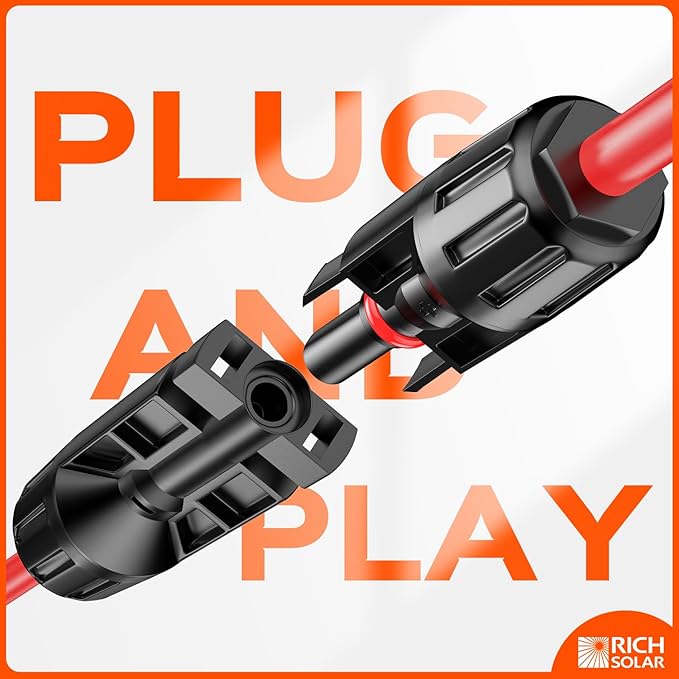 RICH SOLAR 10 Gauge 10AWG One Pair 75 Feet Red + 75 Feet Black Solar Panel Extension Cable Wire with Female and Male Connectors (75FT 10AWG)