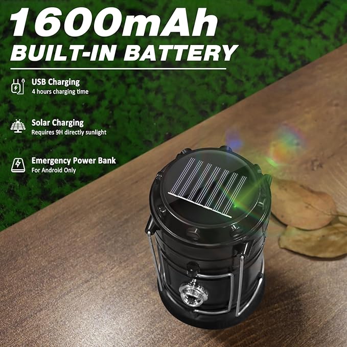 DIBMS 2-Pack Solar Camping Lantern, Collapsible LED Solar USB Rechargeable Lantern Flashlight Emergency Hanging Lights for Camping Hurricanes Power Outages Indoor Outdoor