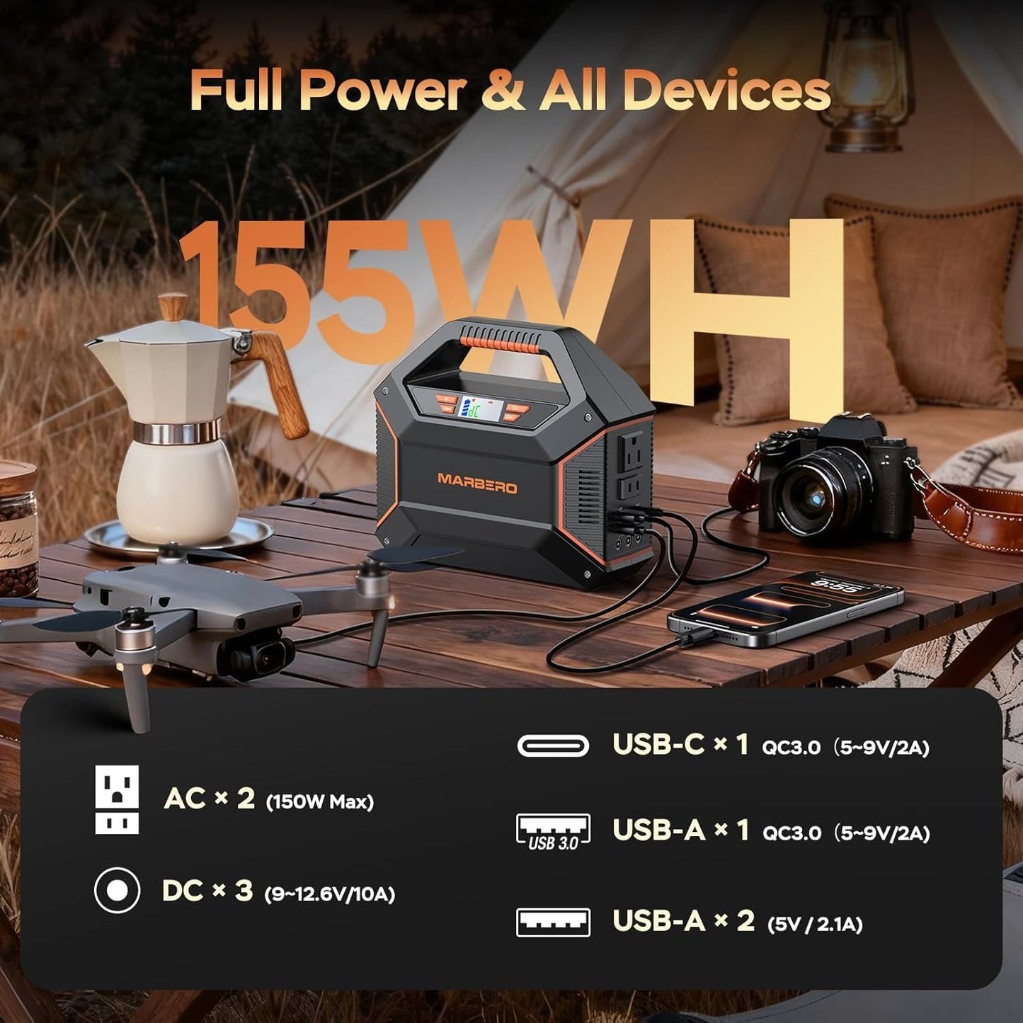 MARBERO 155Wh Solar Generator with Solar Panel Included 30W Solar Panel Kit
