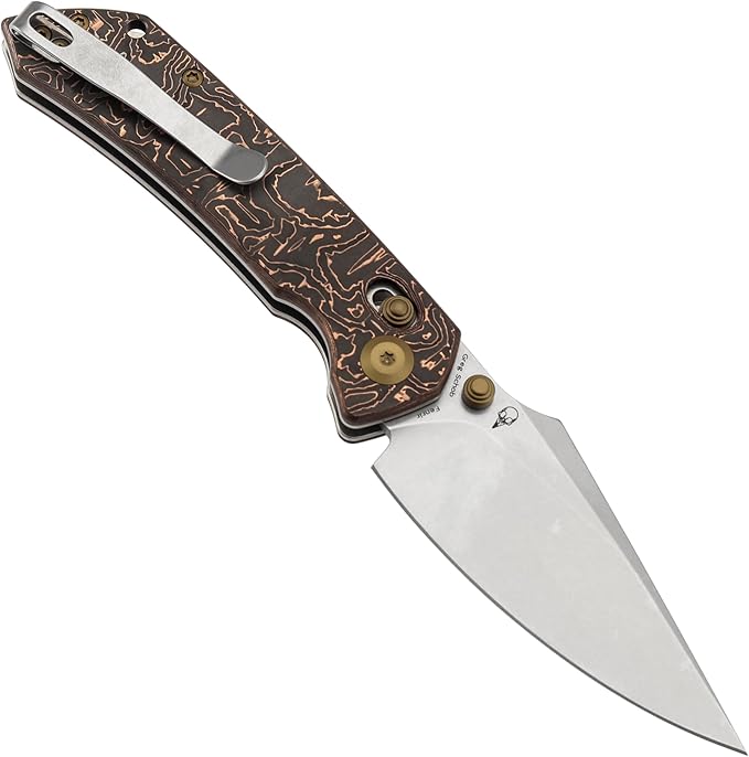 KANSEPT Fenrir Pocket Knife,3.48'' Stonewashed CPM S35VN Harpoon Sharp Blade,Copper Carbon Fiber Handle with Crossbar Lock,Thumb Stud Pocket Clip for Edc,Camping Survival Hiking Folding Knives K1034V3