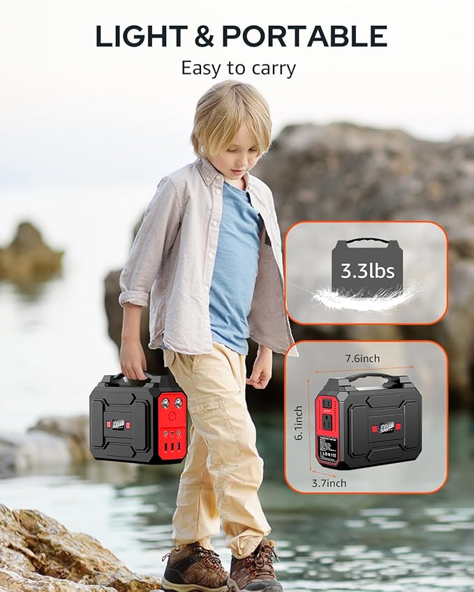 Portable Power Station Bank 146Wh 200W Peak(100W Rated), Solar Powered Power Bank with AC Outlet 110V for Camping, Solar Charger Power Bank Battery Pack 39600mAh for Home Outdoor Emergency
