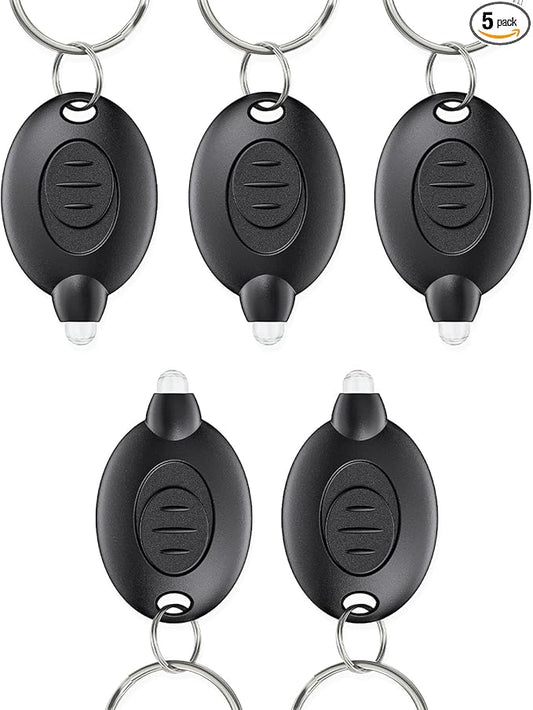Uniclife 5 Pack LED Keychain Flashlight Mini LED Keychain Light 12 Lumen Portable Ultra Bright Battery Powered Key Ring Torch for Outdoor Camping Hiking and Emergency Lighting, Black Shell