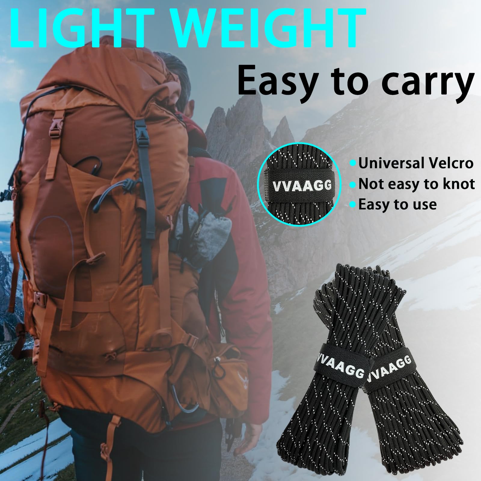 VVAAGG Reflective Paracord, 550 Parachute Cord, 4MM 7 Strand Nylon Rope