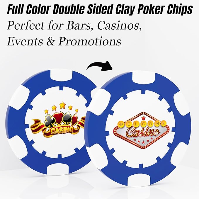 25 Custom Clay Poker Chips, 40mm Heavy 11.5g Casino Sized Personalized Poker Chips with Your Logo, Image or Text, Custom Drink Tokens for Bar, Party, Tournaments, Golf Club or Events