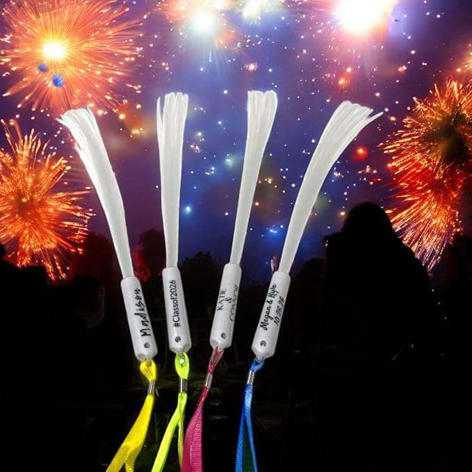 Personalized LED Fiber Optic Glow Wand 10 Pack, Multicolor LED Light Wand Custom Text Personalization String, Party Wedding Birthday Celebrations Quinceanera