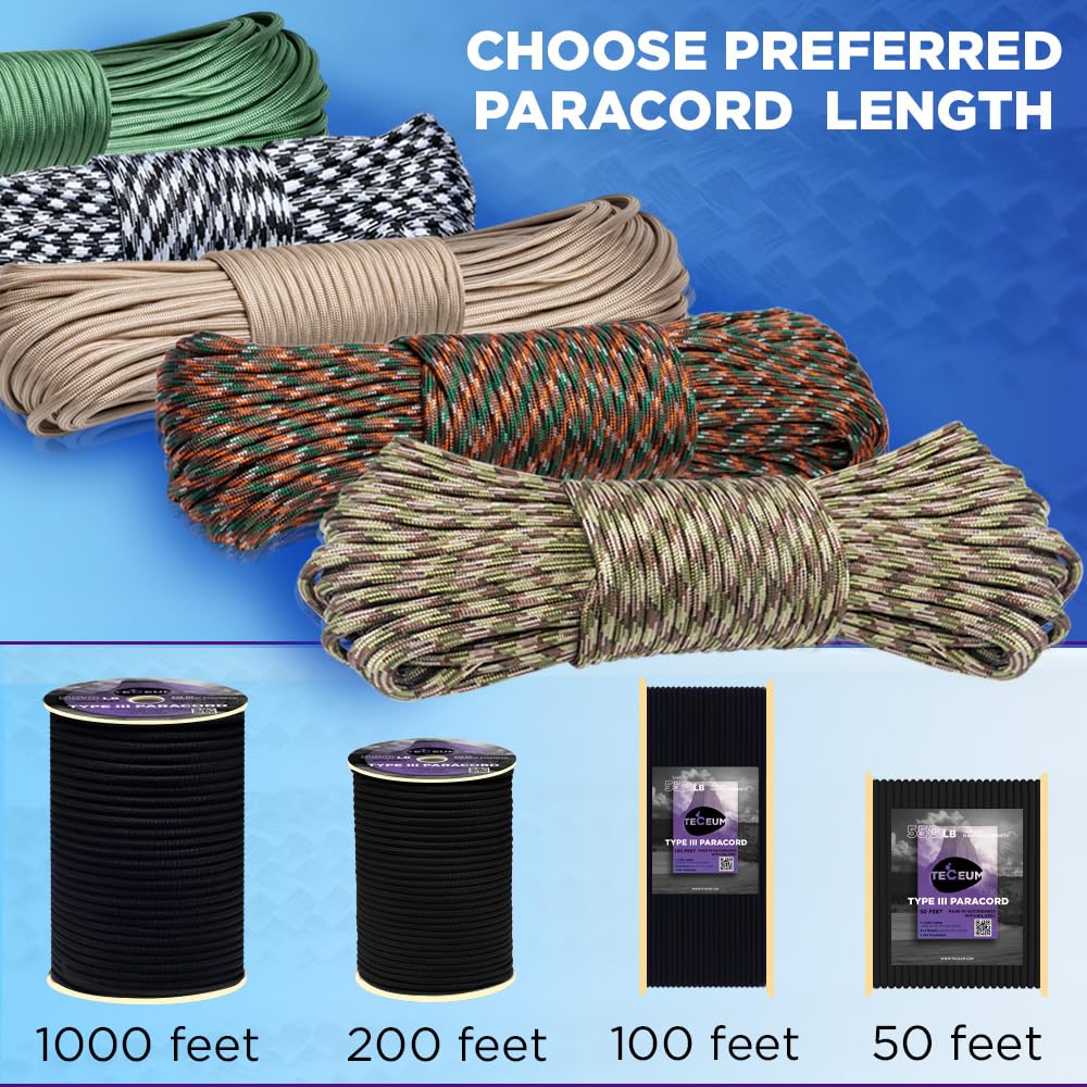 TECEUM Paracord Rope Type III 550 – Tactical MIL-SPEC – Outdoor para Cord