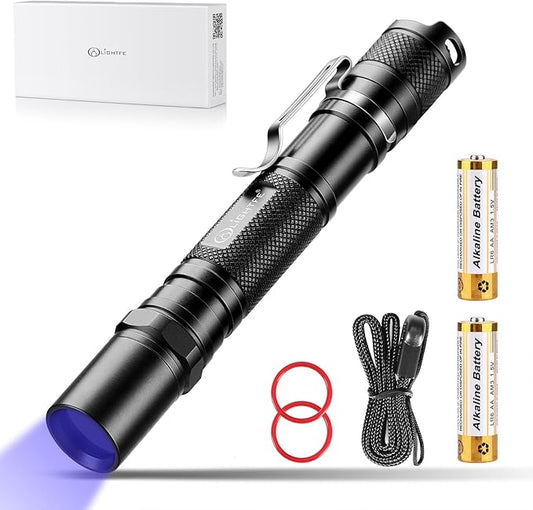 LIGHTFE Blacklight 395nm UV Flashlight UV301A-Plus with SSC UV LED, Pure Beam for UV Glue Curing Light, Rock and Mineral Fluorescent Glowing, Pet Urine Detector Light, AC Leak Detector