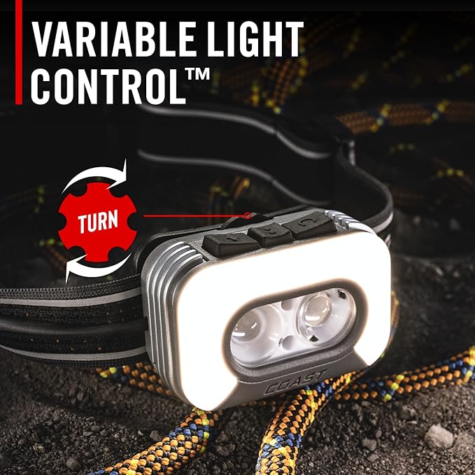 Coast RL35R Voice-Controlled 1100 Lumen Rechargeable LED Headlamp with ARC280??Lighting, 4 Color Modes, Rear-Facing Safety Signal, Variable Light Control and USB-C Charge Port