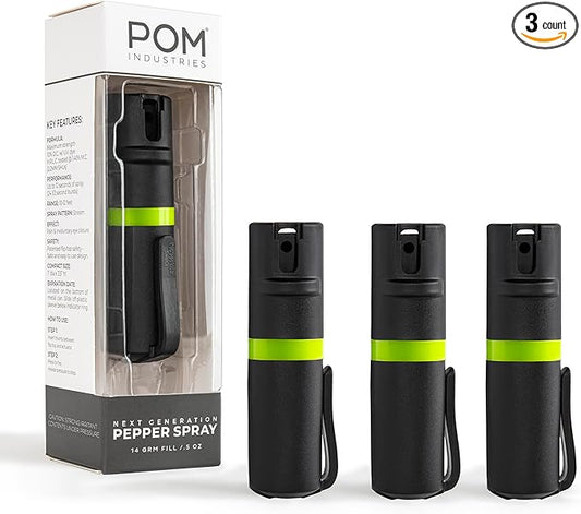 POM Pepper Spray Pocket Clip, Quick Flip Top Safety, Maximum Strength OC Formula with UV Marking