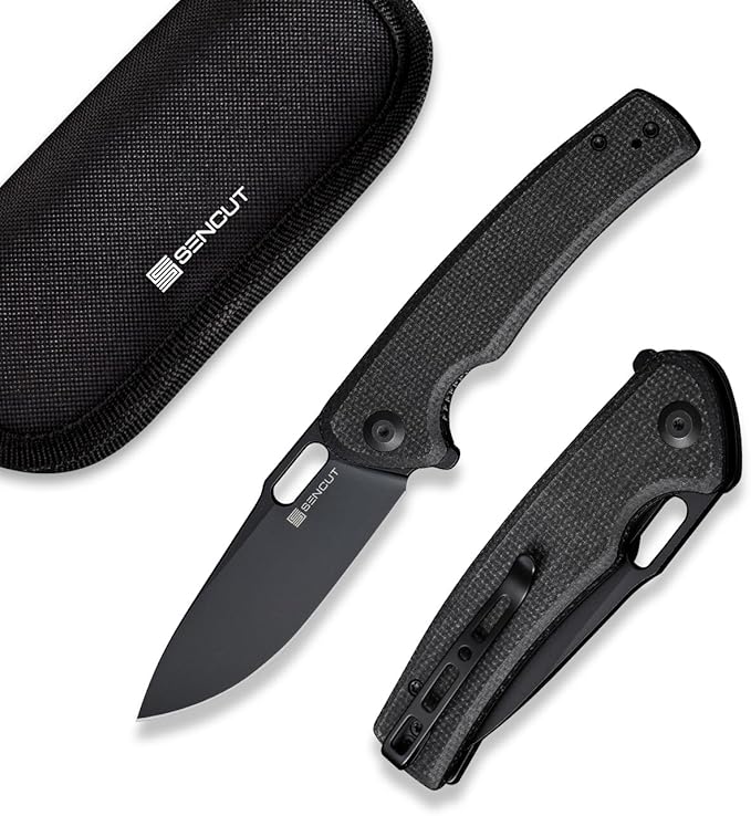 SENCUT Pocket Knife for Men, Vesperon Folding Knives for EDC, 3.35" Blade Micarta Handle, Liner Lock knives for Outdoor Indoor S20065-3 (Double Black)