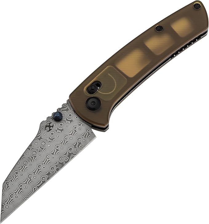 KANSEPT Main Street Pocket Folding Knife, 3.36'' Damascus Sharp Blade, Yellow PEI Handle with Axis Lock and Thumb Stud, Clip for Camping Hiking Fishing Gift Everyday Carry T1015v12