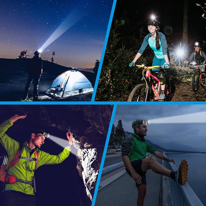 High Beightness LED Headlamp with Display Screen Rechargeable USB-C Waterproof Headlight with Runtime Indicator 4 Lighting Modes Light for Camping, Work, Hunting, Fishing (Mode 503 - White Light)
