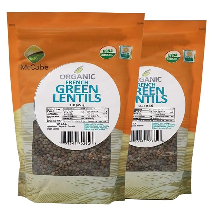McCabe Organic French Green Lentils - Green Lentils Organic | Rich with Fiber & Minerals | USDA and CCOF Certified | Packed in USA | 1Lbs (Pack of 2)