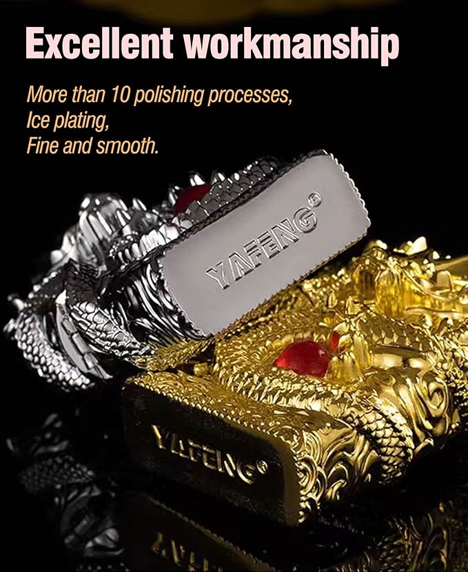 Cool Lighters, Windproof Carving Dragon Antique Lighter, Reusable Kerosene Grinding Wheel Lighter for Collection, Decorative, Gift, Present (Without Fuel) (Silver)