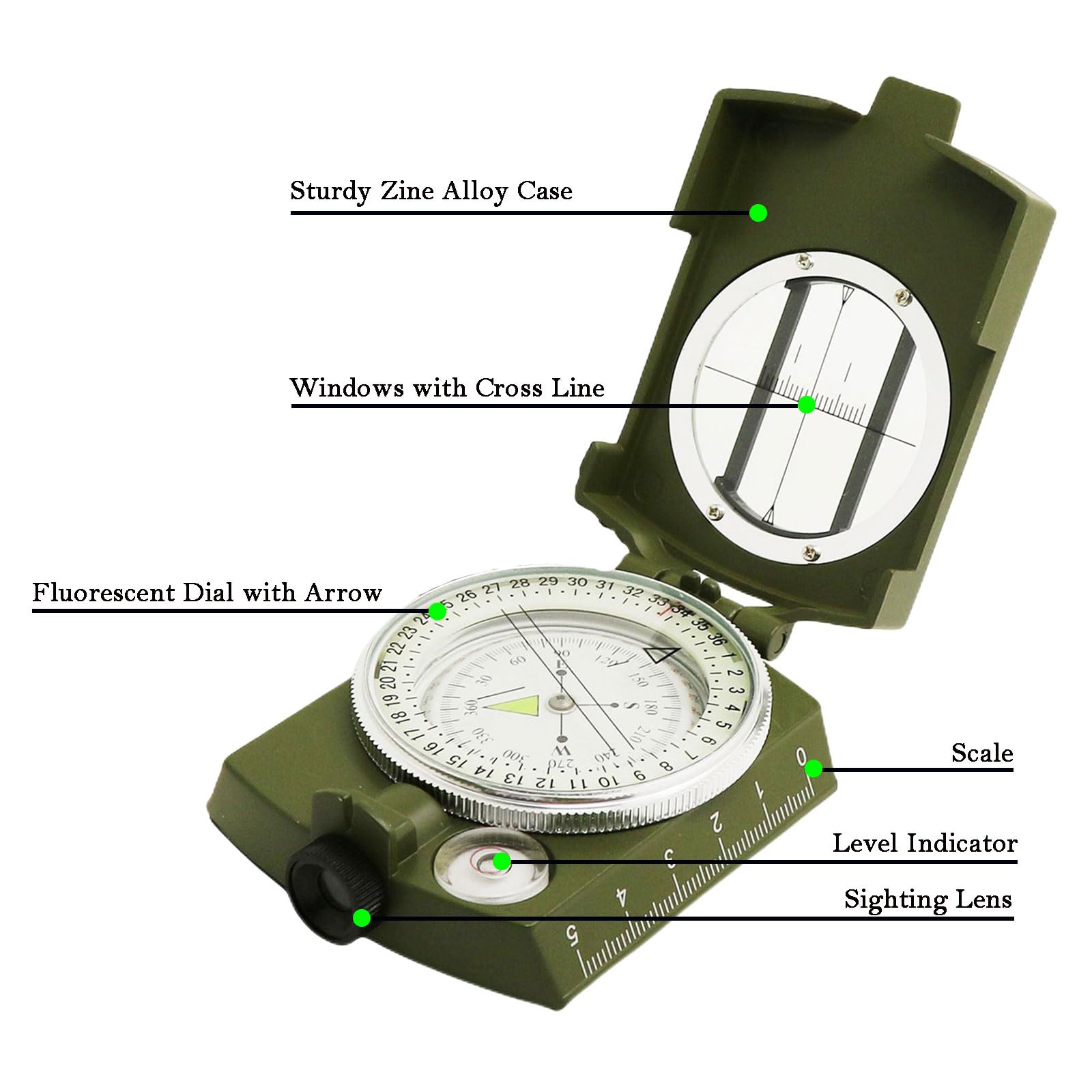 Compass, Hiking Compass for Survival with Lensatic – Water-Resistant Durable and Pocket-Sized