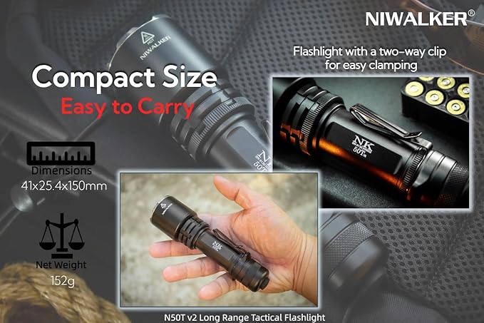 N50T V2 Tactical Flashlight 2300 Lumens, Rechargeable EDC Flashlight with 800 Meters Long Throw, LED Flash Light Spotlight for Camping Hiking Hunting Searching (Black)