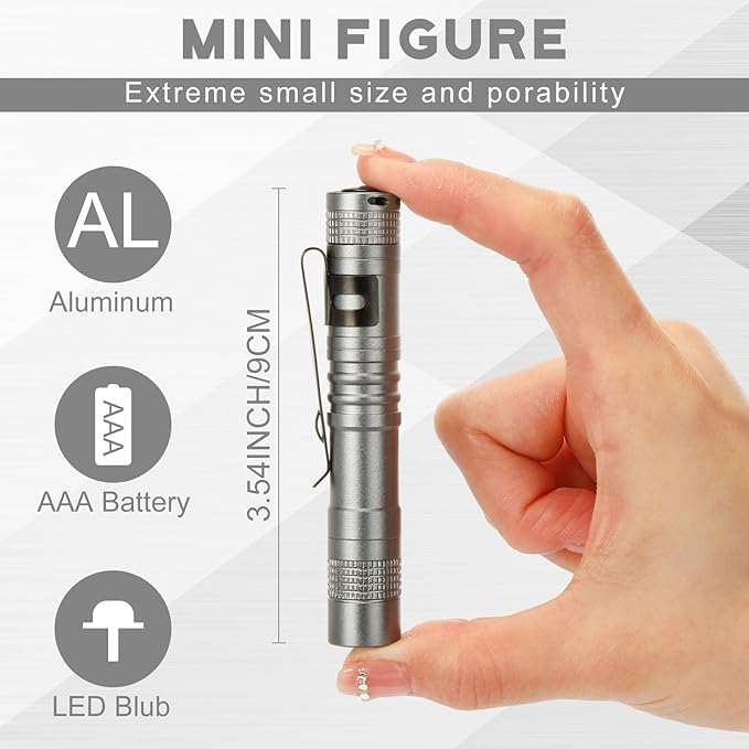 Hortsun 10 Pcs Mini Flashlight Bulk LED Pen with Pocket Small Flashlight with Clip for Outdoor Father's Day Gift for Men(3.54 Inch,Grey)
