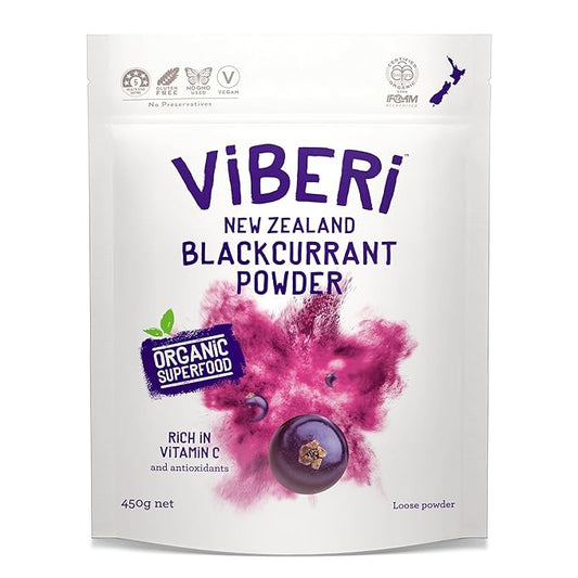 ViBERi Organic Blackcurrant Powder 450g (Loose Powder) | New Zealand Grown Superfruit | Naturally high in Vitamin C and Antioxidants | Ideal for Smoothies & Training Plans
