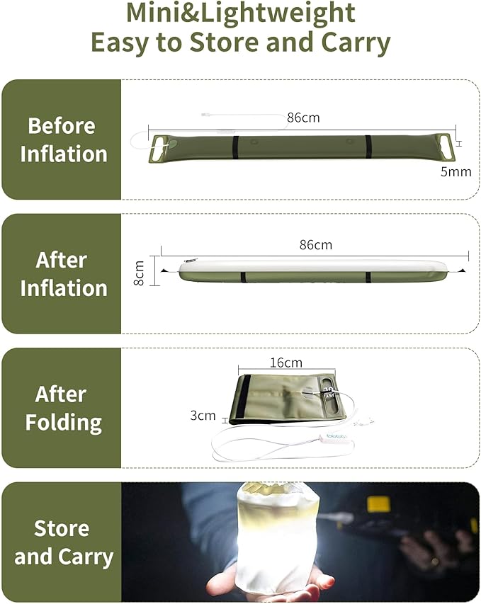 Inflatable LED Light Tube - Portable Camping & Backpacking Lantern, USB Charging Water-Resistant Emergency Light for Outdoor Security