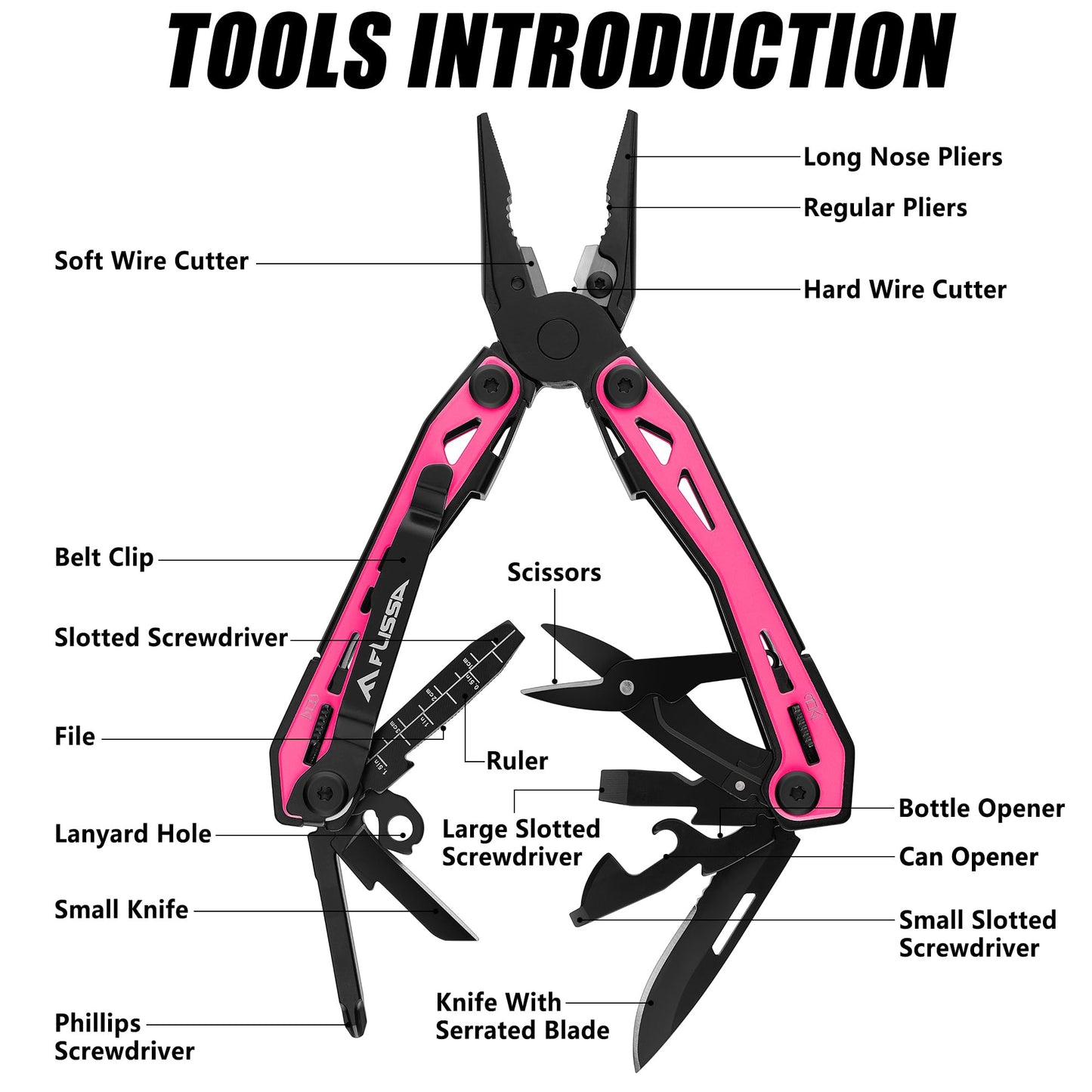 FLISSA 16-In-1 Multi-Tool Pliers, EDC Multitool, Multipurpose Tool, Pink