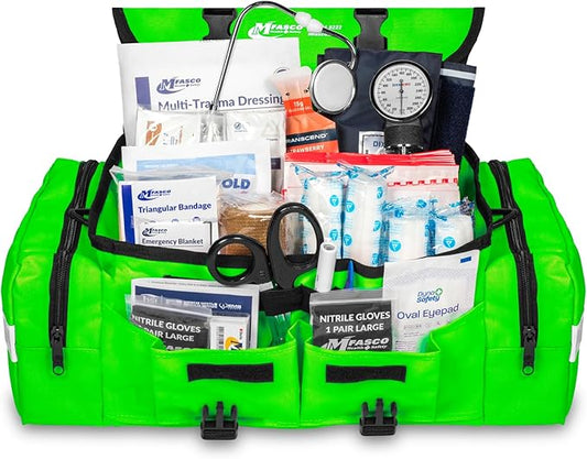 First Aid Kit - Fully Stocked Portable Reflective Bag -First Responder Emergency Response Kit-for Natural Disaster Preparedness-Customizable Storage-Includes 415 Pcs First Aid Supplies - Lime Green