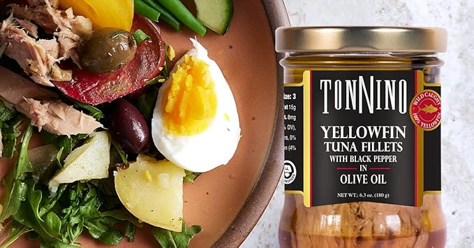 Tonnino Yellowfin Tuna Fish ??Pack of 6, Black Pepper in Olive Oil ??Pack of 6 ??Alternative to Salmon ??Protein Snacks ??Ready to Eat Meals