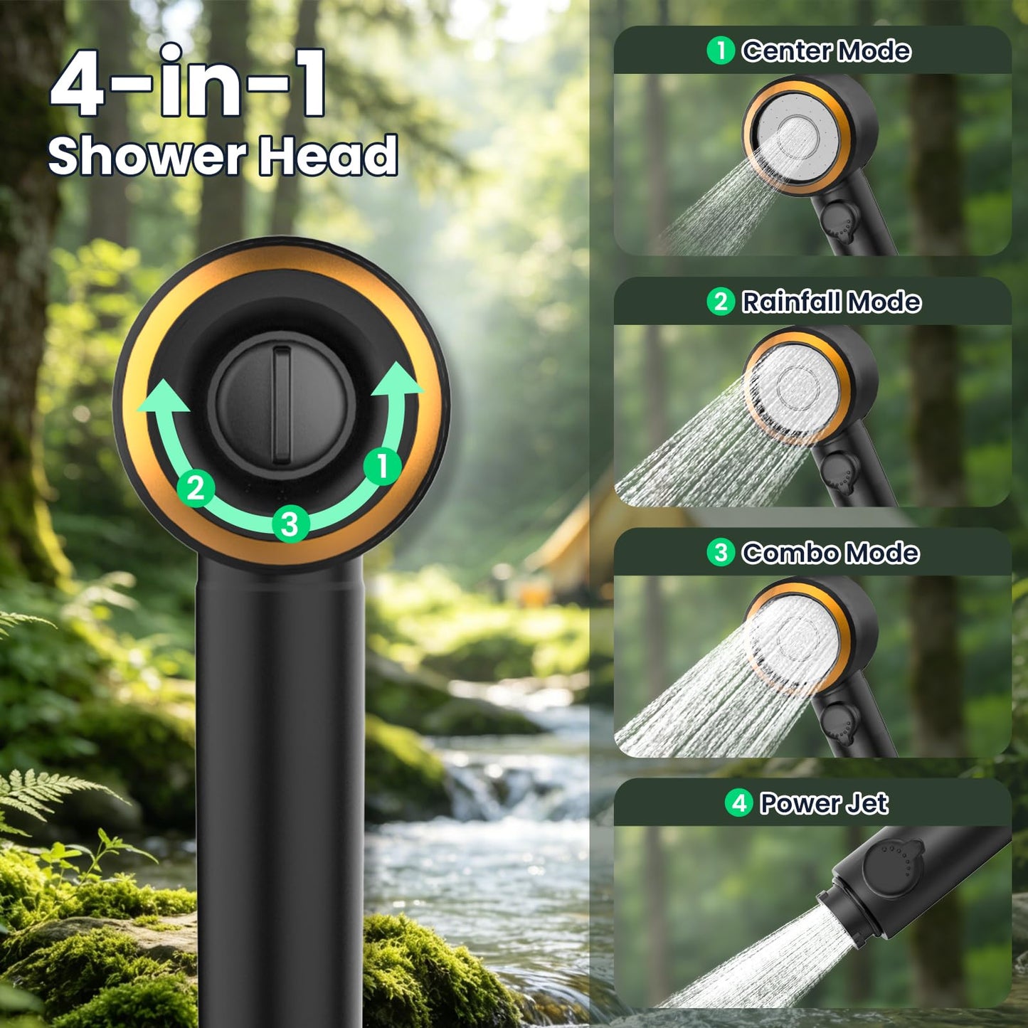 dessports Portable Camping Shower, 6000mAh Rechargeable Outdoor Shower Pump