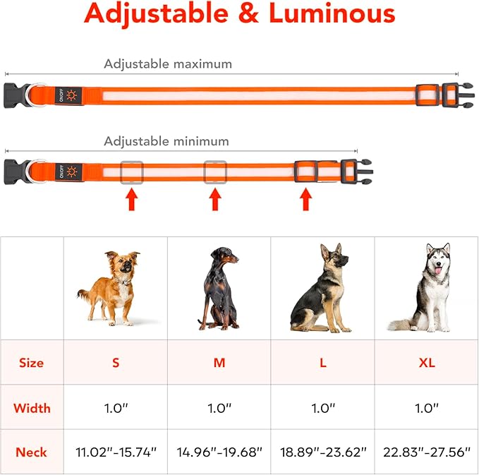 Vizpet LED Dog Collar, Light Up Dog Collar Adjustable USB Rechargeable Super Bright Safety Light Glowing Collars for Dogs(Large,Orange)