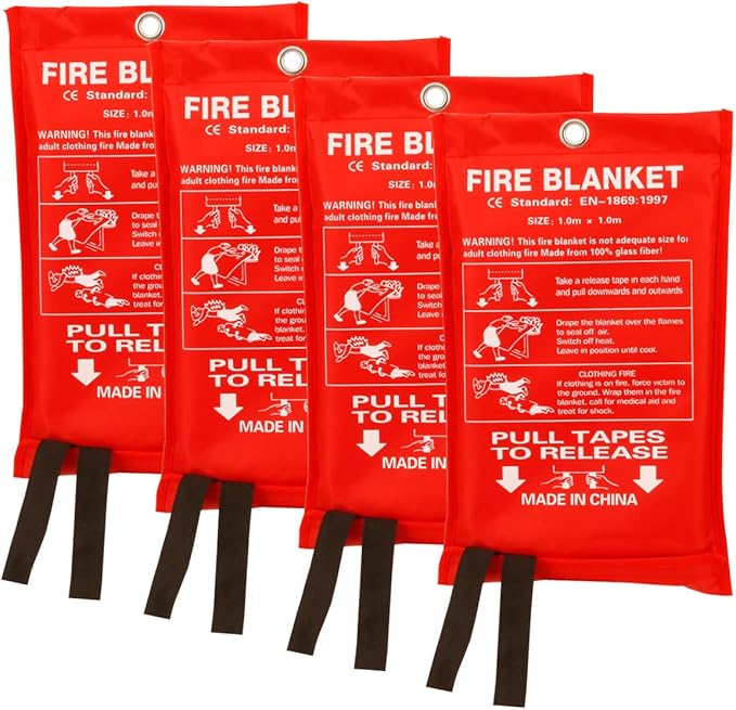 Aksipo Fire Blanket Fiberglass Fire Emergency Suppression Flame Retardant Blanket Emergency Survival Safety Cover for Kitchen Home House Car Office Warehouse, 4 Pack (39.3X 39.3 inch)