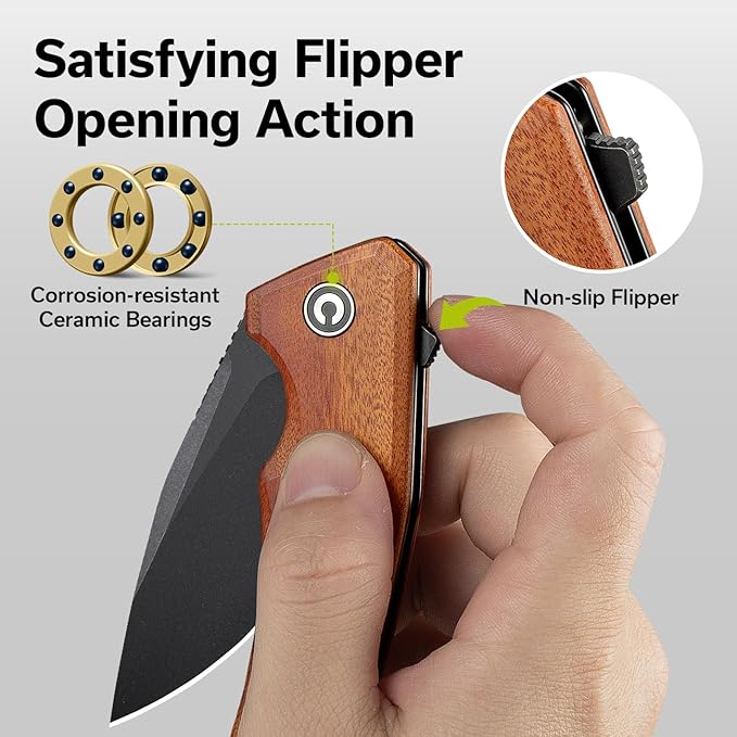 CIVIVI Pocket Knife for EDC, Regulatron Folding Knife for Men with Flipper Opener, Liner Lock, 2.98" Nitro-V Blade Wood Handle for Camping, Hunting C23006-3