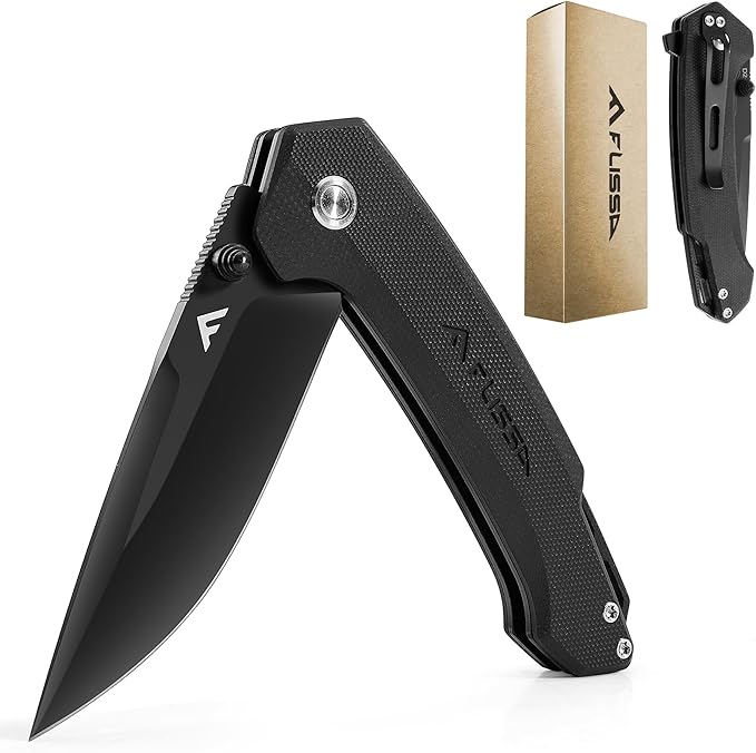 FLISSA Pocket Folding Knife, 3.2??D2 Blade G10 Handle EDC Knife with Pocket Clip Liner Lock for Hunting, Camping, Survival, Outdoor Activities(Black)