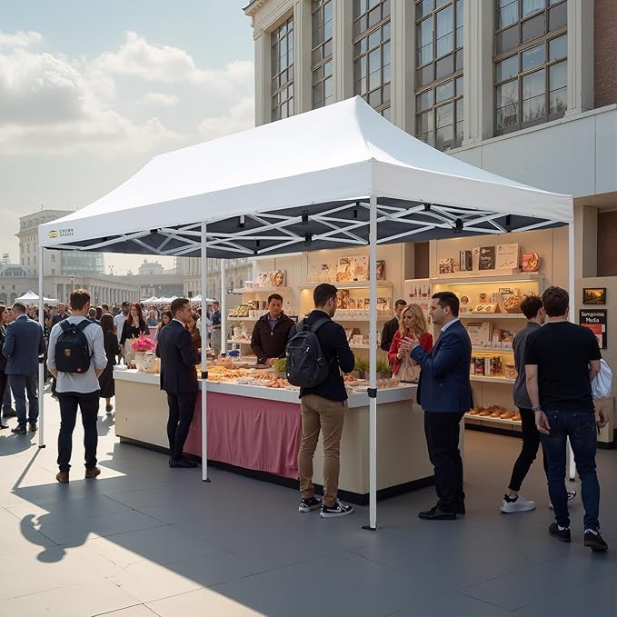 CROWN SHADES 10x20 Pop Up Canopy Tent - Commercial Canopy Tent with 400D Strength Oxford Fabric, Hexagonal Leg, 4 Upgraded Weights - Great for Trade Shows, Events, Parties & Commercial Use, White